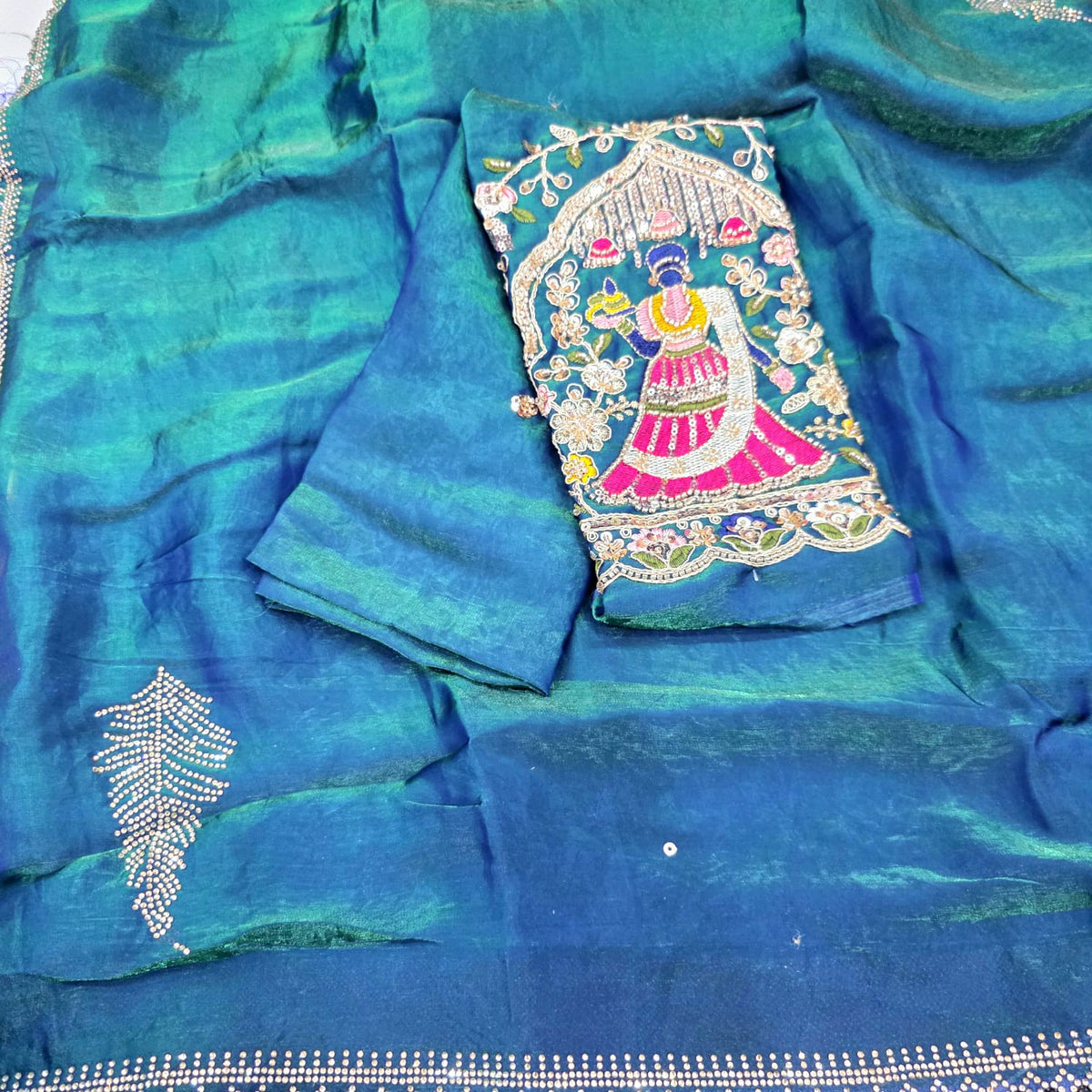 Party Wear Embroidered Space Silk Saree