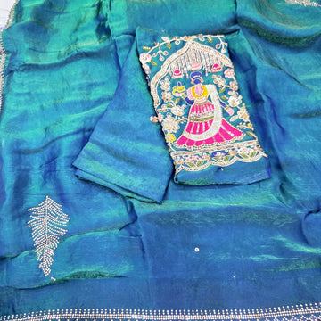 Party Wear Embroidered Space Silk Saree