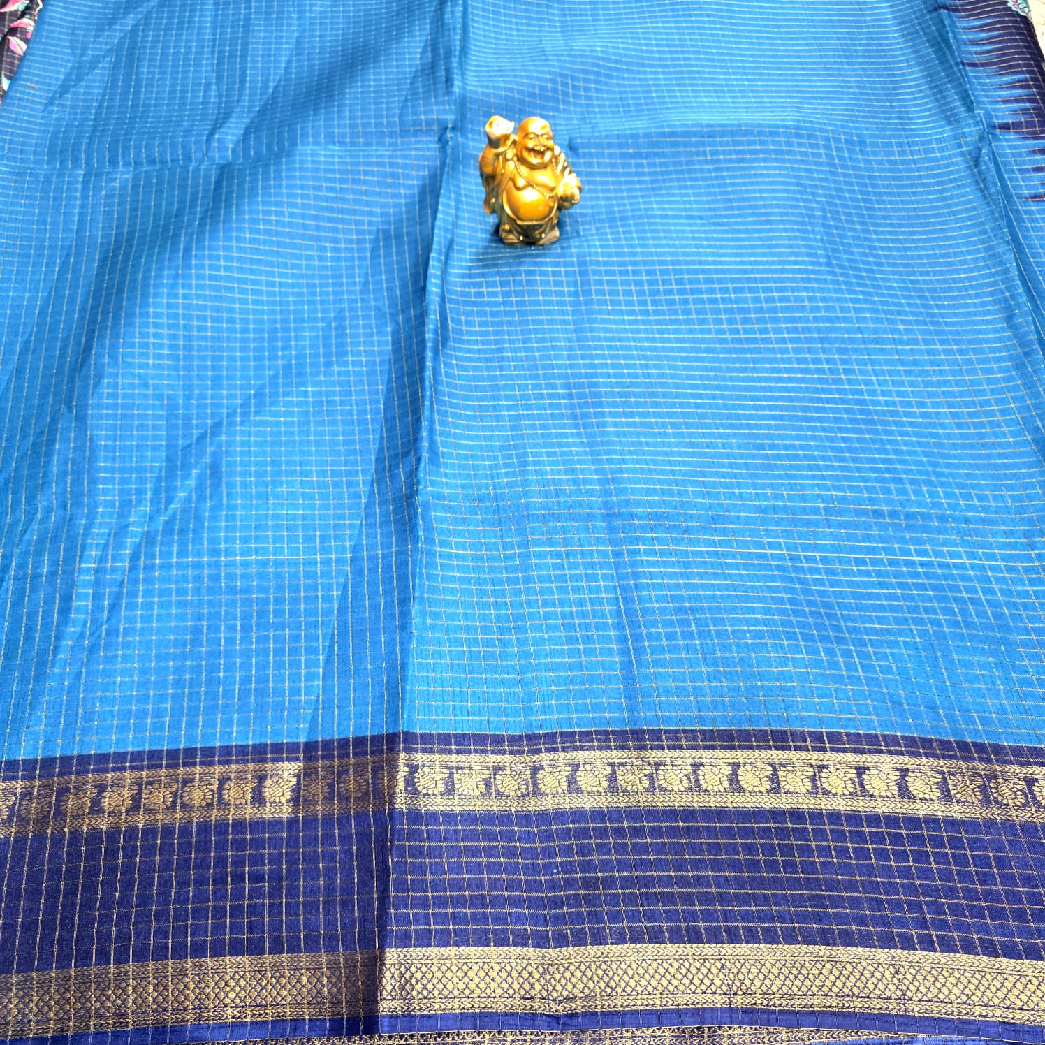 Blue Checked Silk Saree