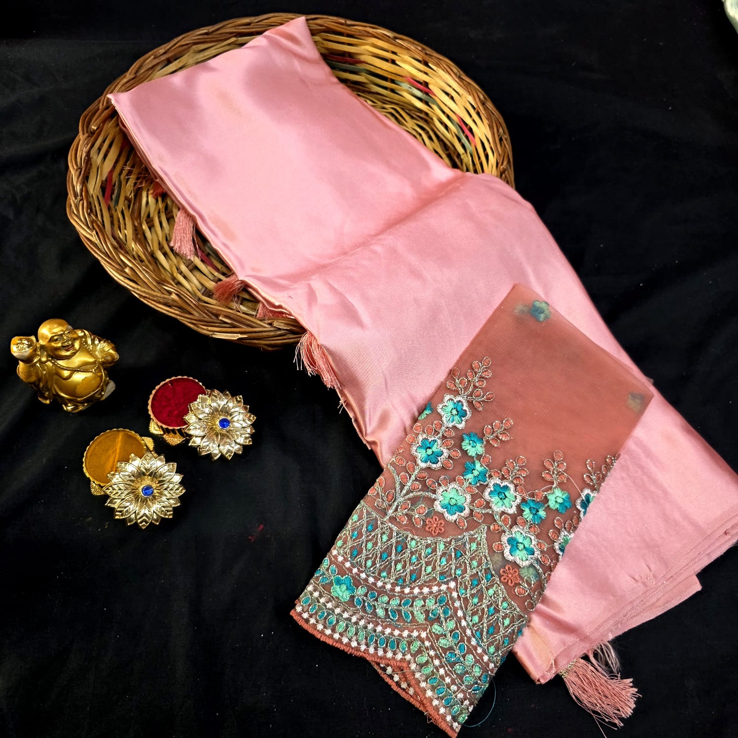 Satin Blouse work Saree