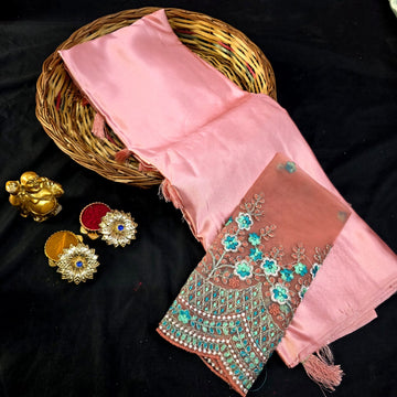 Satin Blouse work Saree