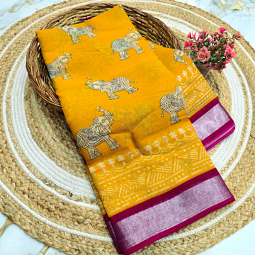 Elegant Elephant Motif Cotton Silk Saree