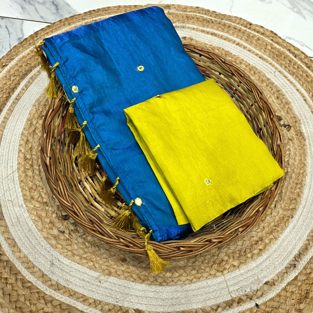 Mirror Saree With Contrast blouse