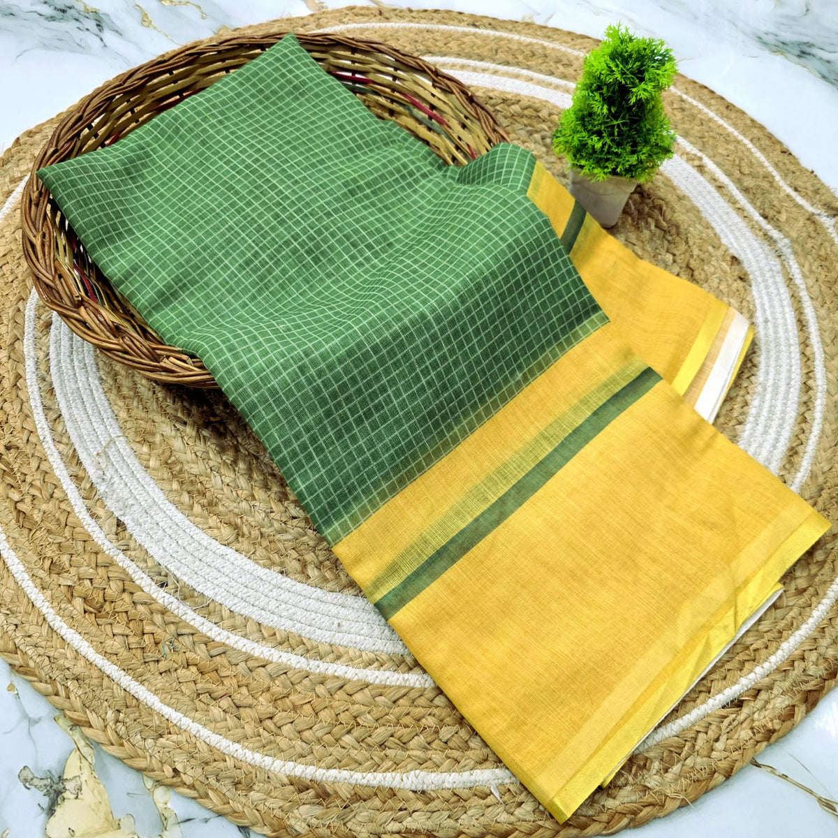 Linen Checked Cotton Saree