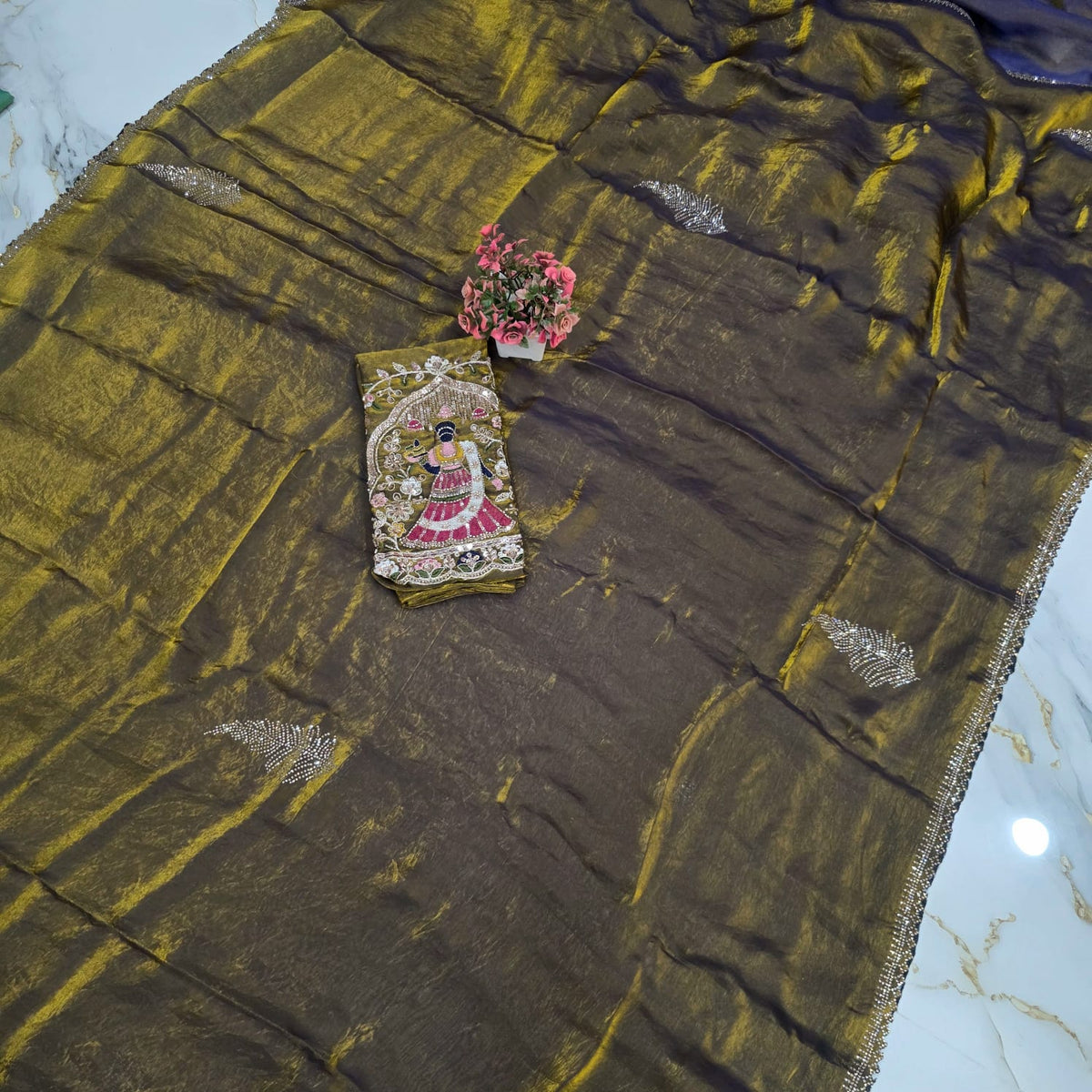 Party Wear Embroidered Space Silk Saree