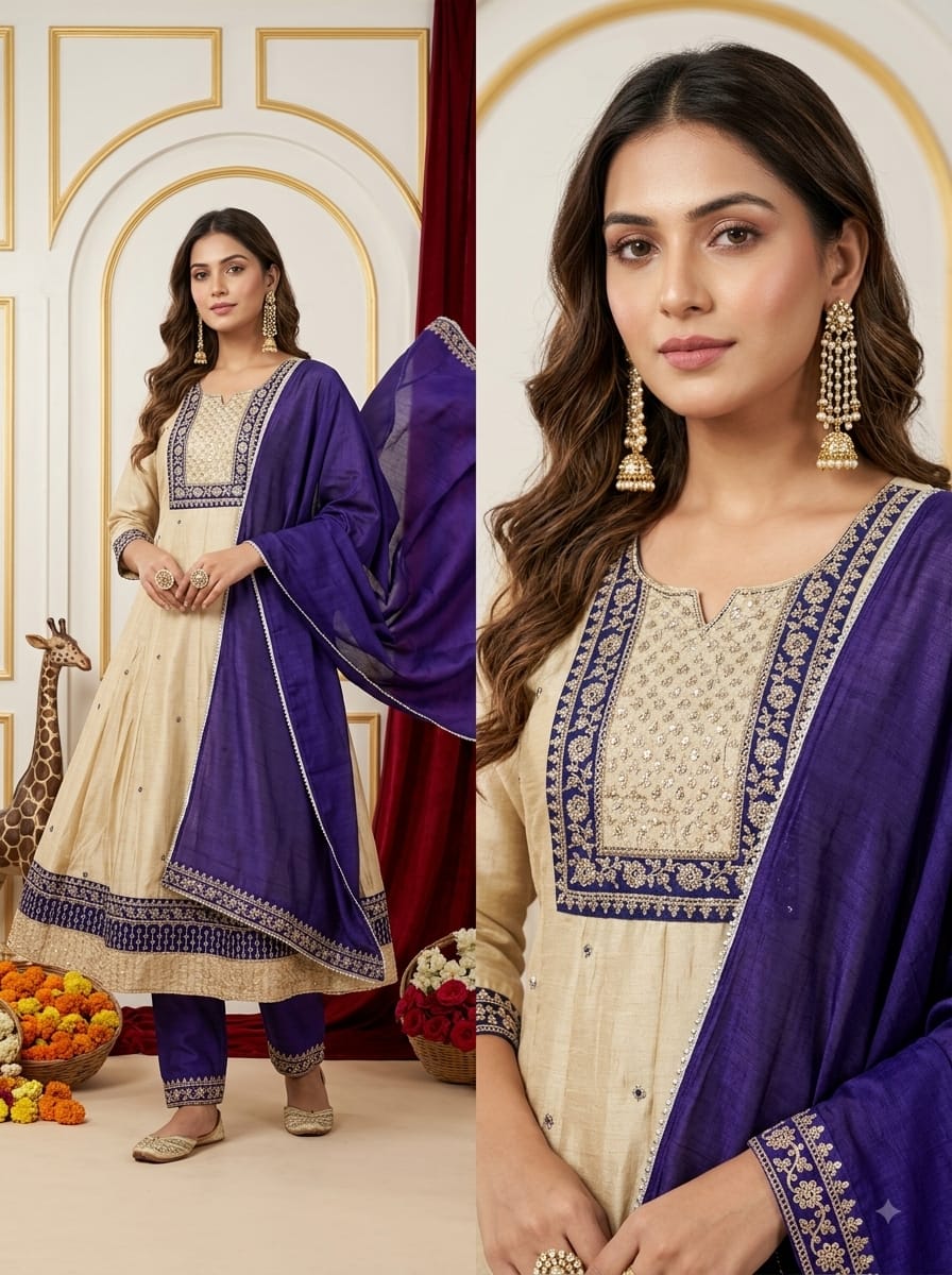Embroidered Anarkali Kurti Set
