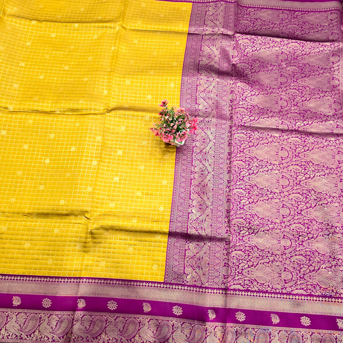 Checked Gold Woven Silk Saree