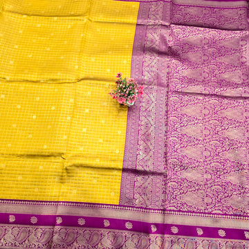 Checked Gold Woven Silk Saree