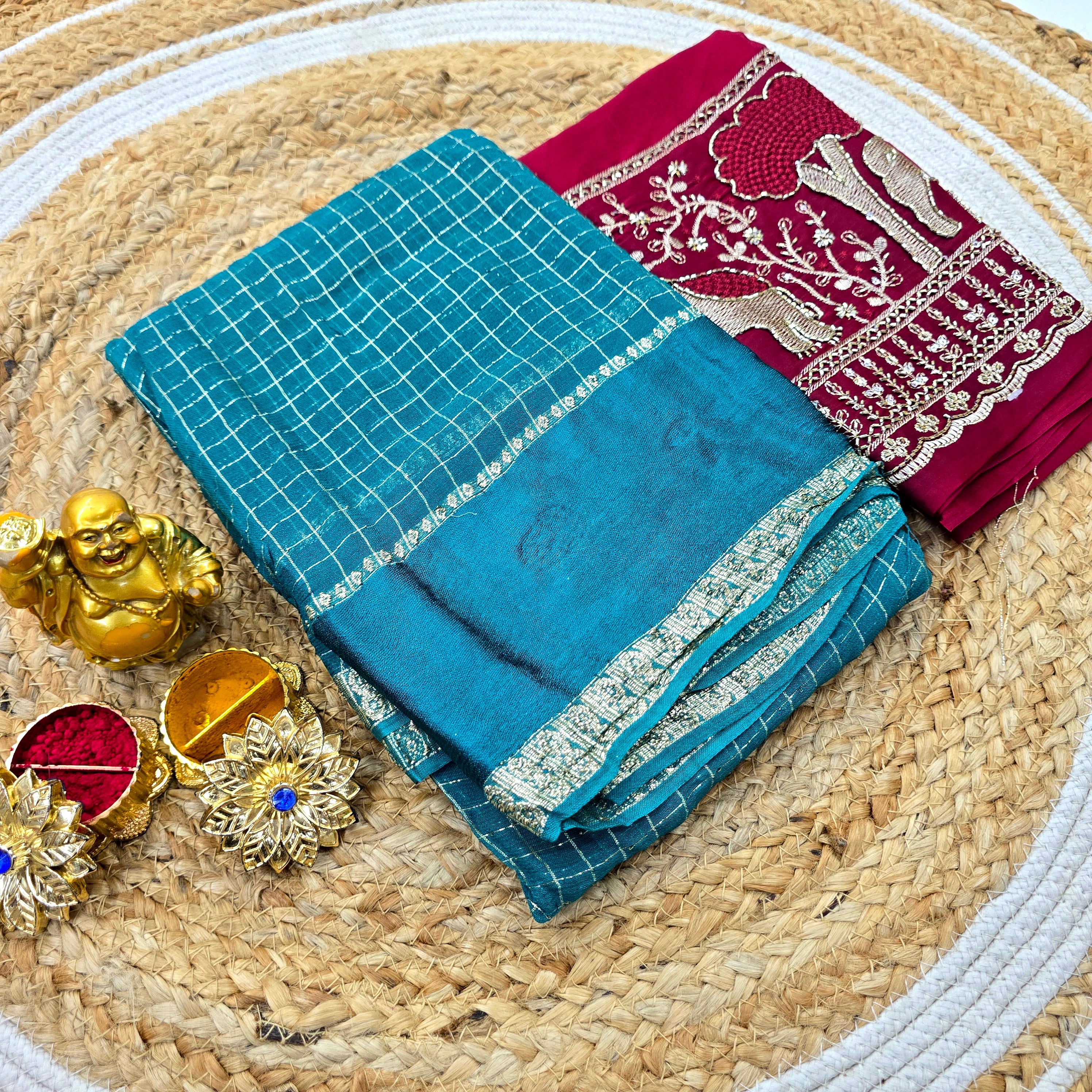 Georgette Blouse Work Saree