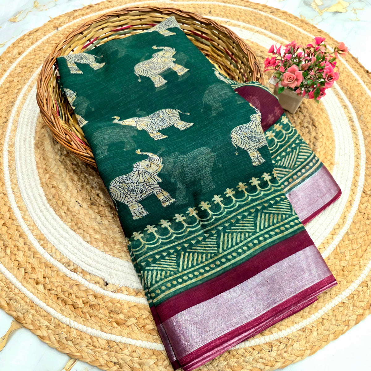 Elegant Elephant motif Cotton Silk Saree