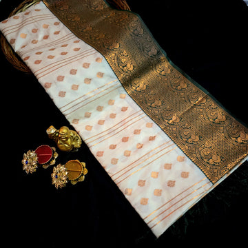 Semi Kanchi Bridal Saree - Cream