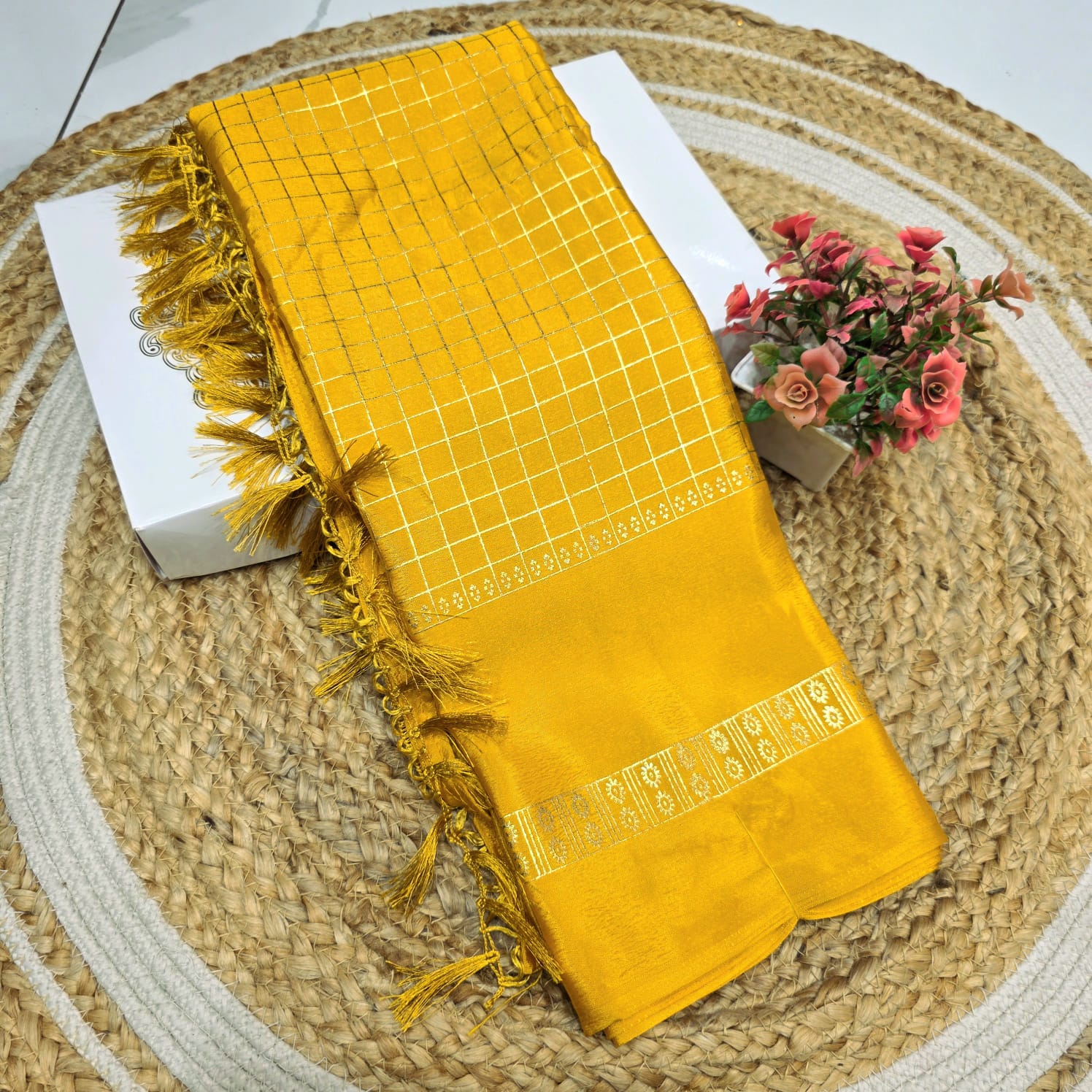New Checked Foil Work Saree