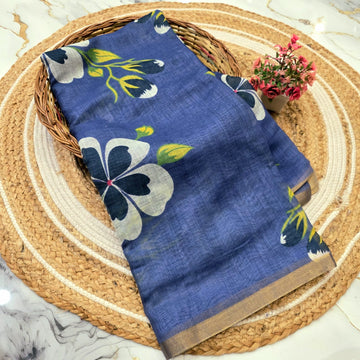 Linen Cotton Hibiscus Saree