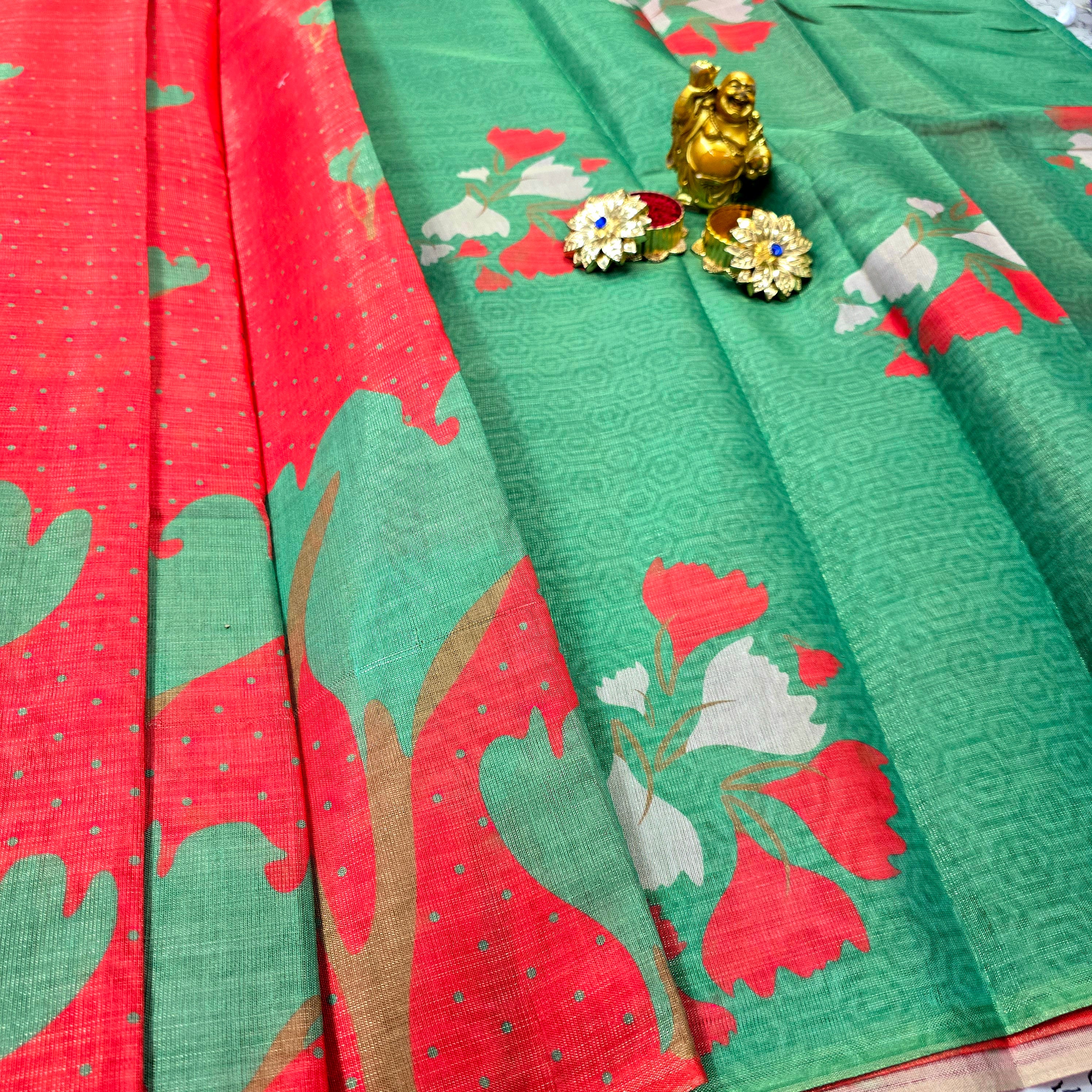 Floral Printed Linen Cotton Saree
