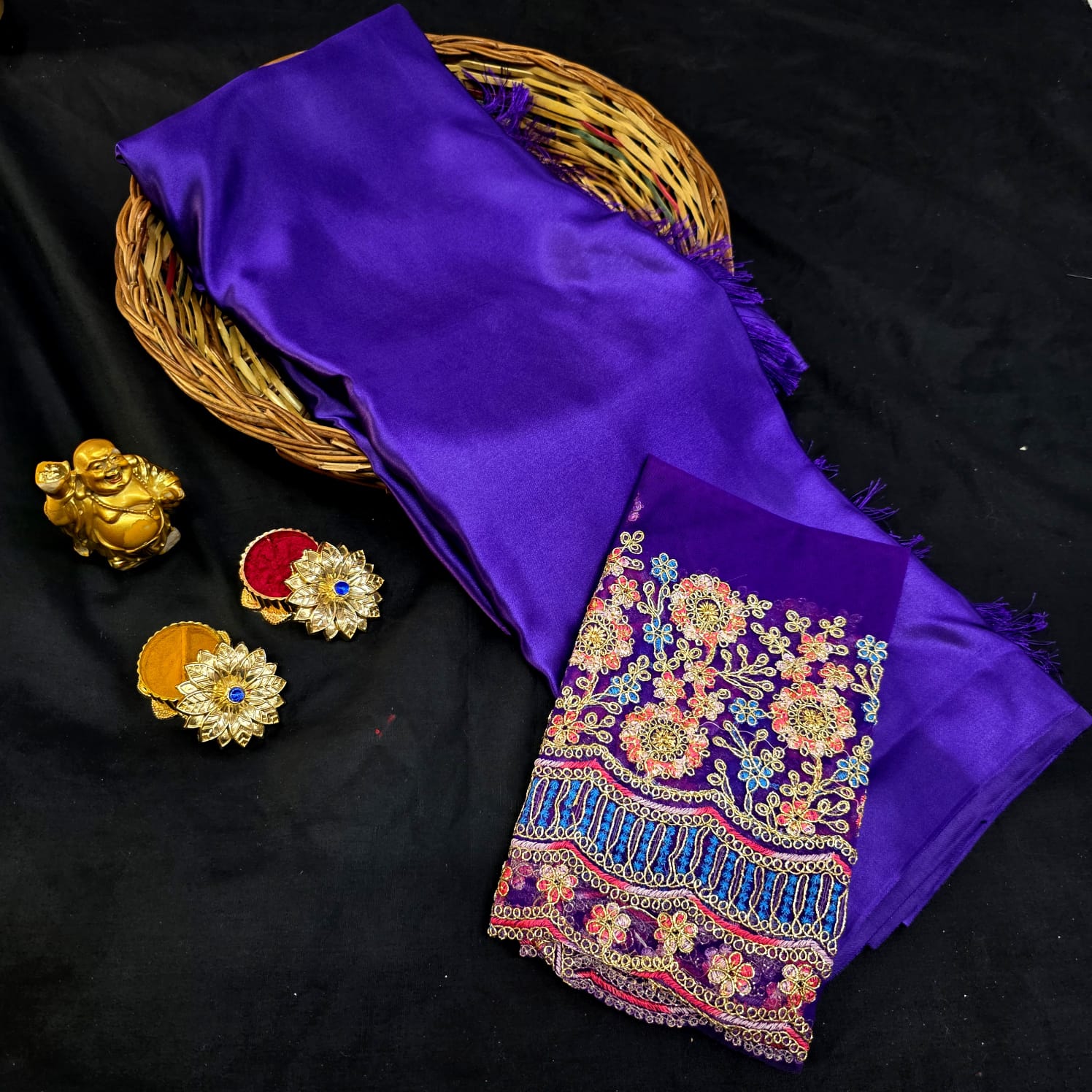 Satin Blouse work saree