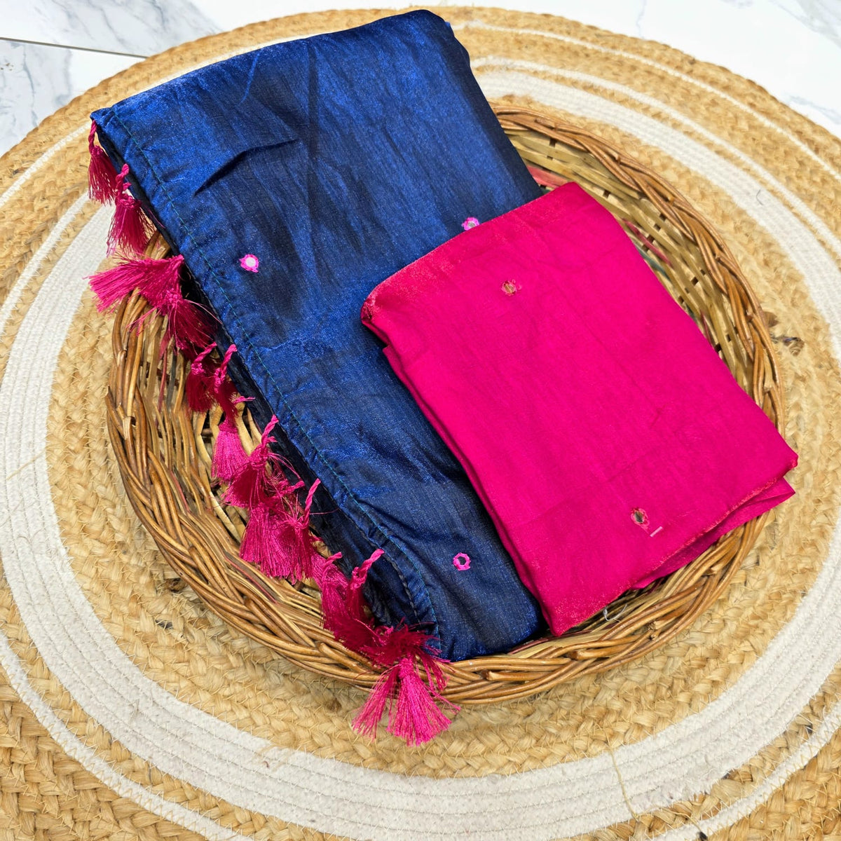 Mirror Saree With Contrast blouse
