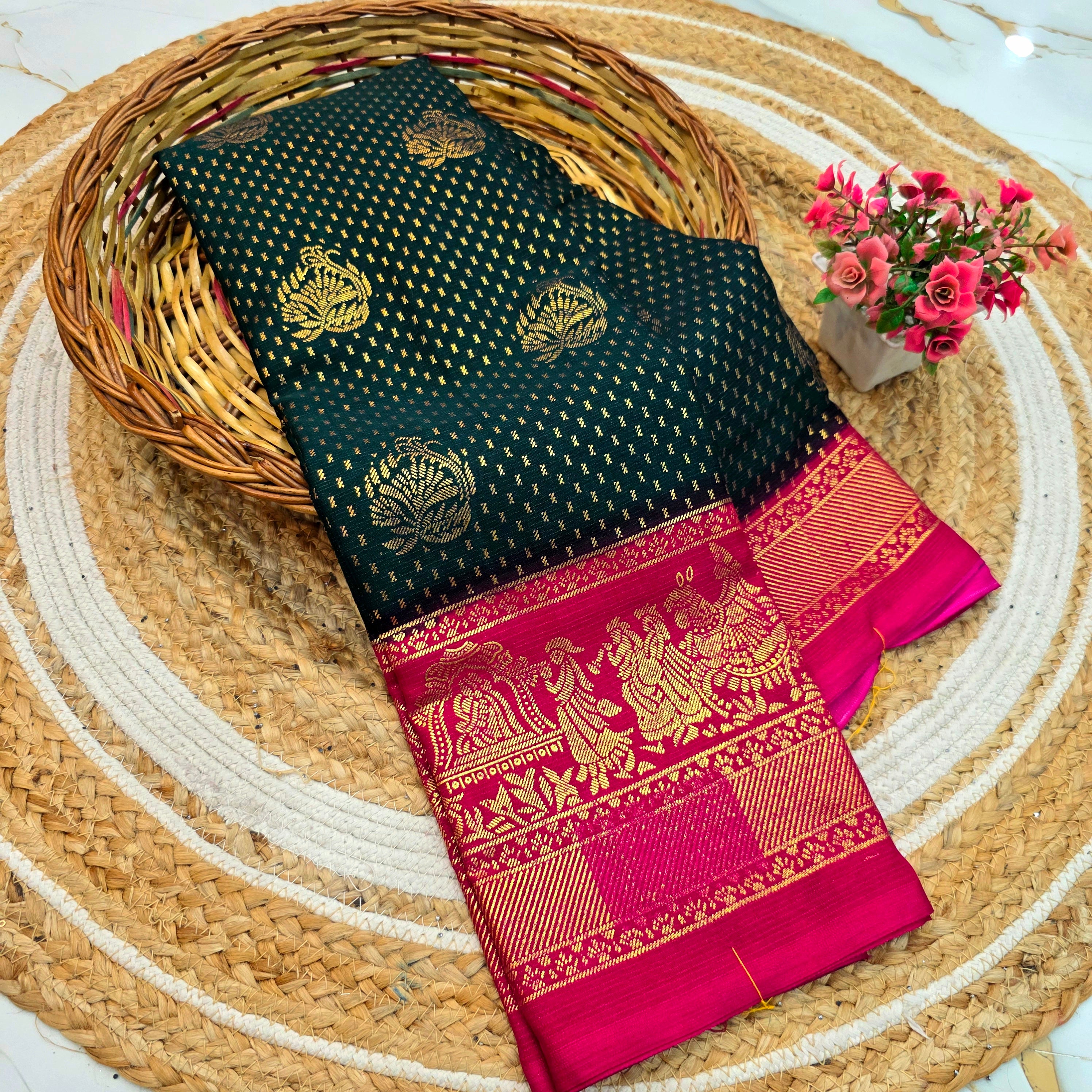 New Checked Foil Work Saree
