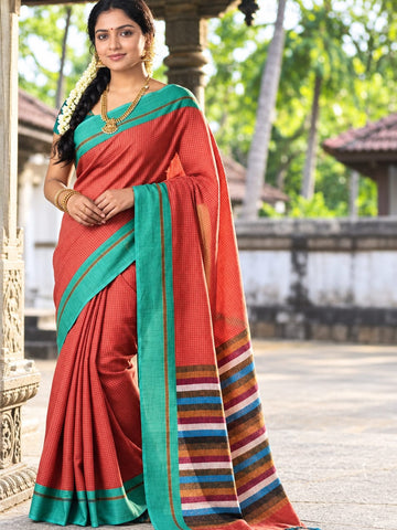 Linen Checked Cotton Saree