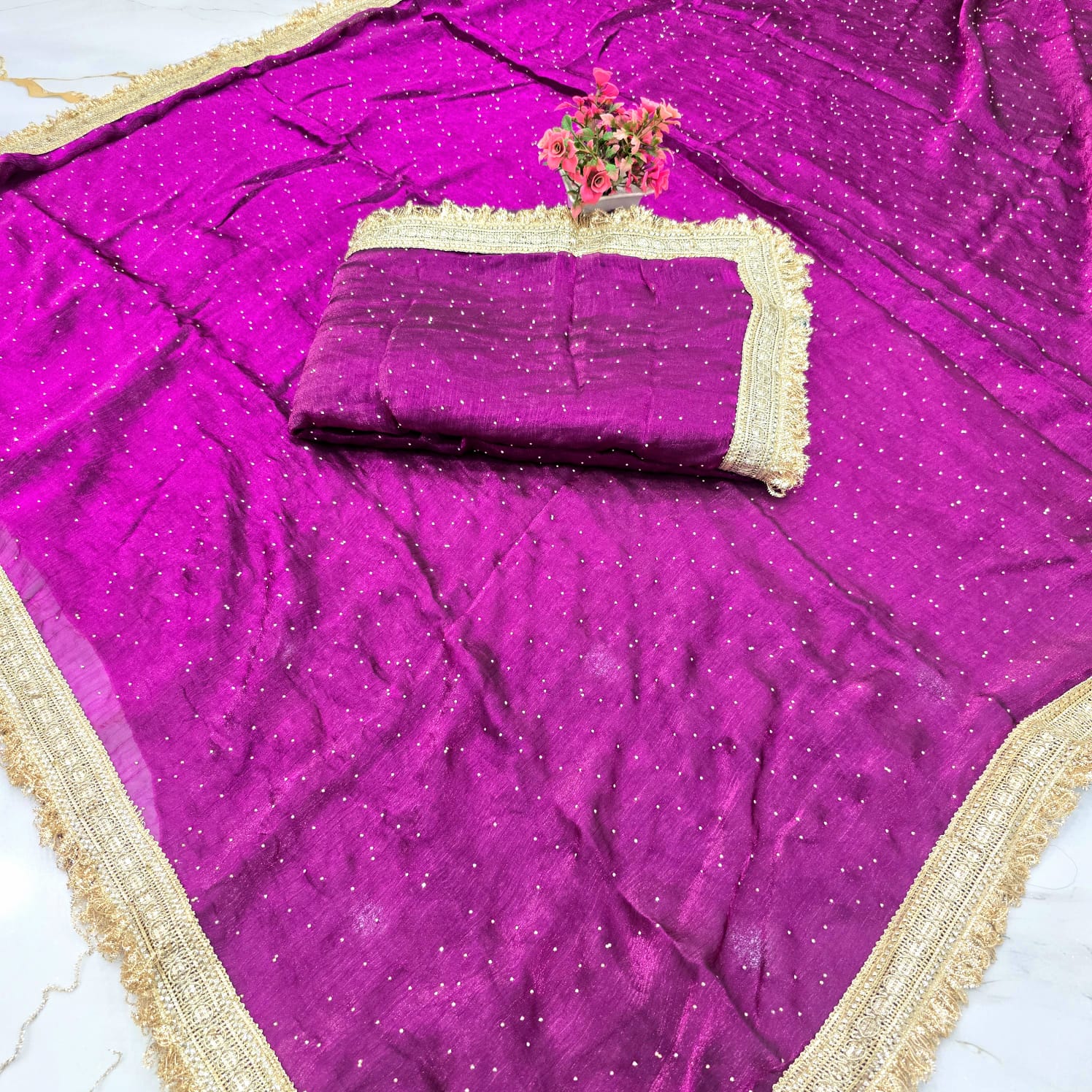 Space Silk Saree with Stone Work