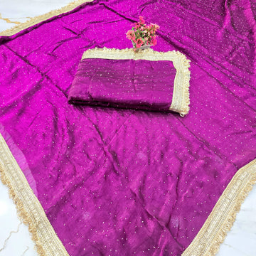Space Silk Saree with Stone Work