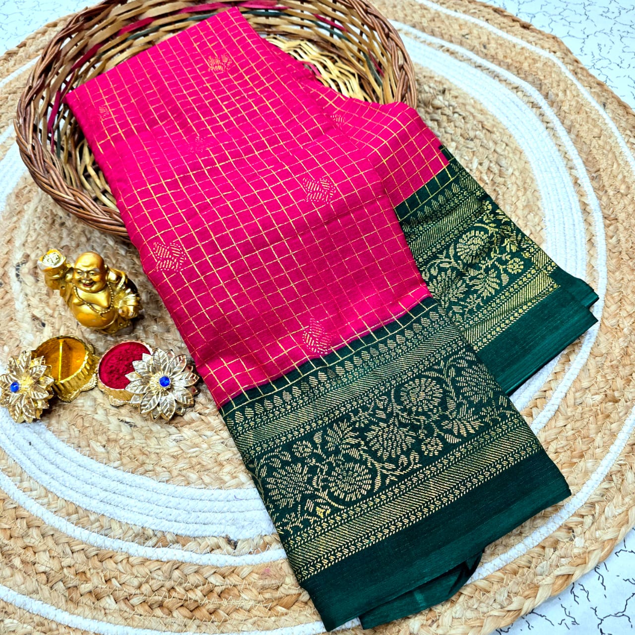 Premium Checked Zari Border Silk Saree