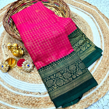 Premium Checked Zari Border Silk Saree