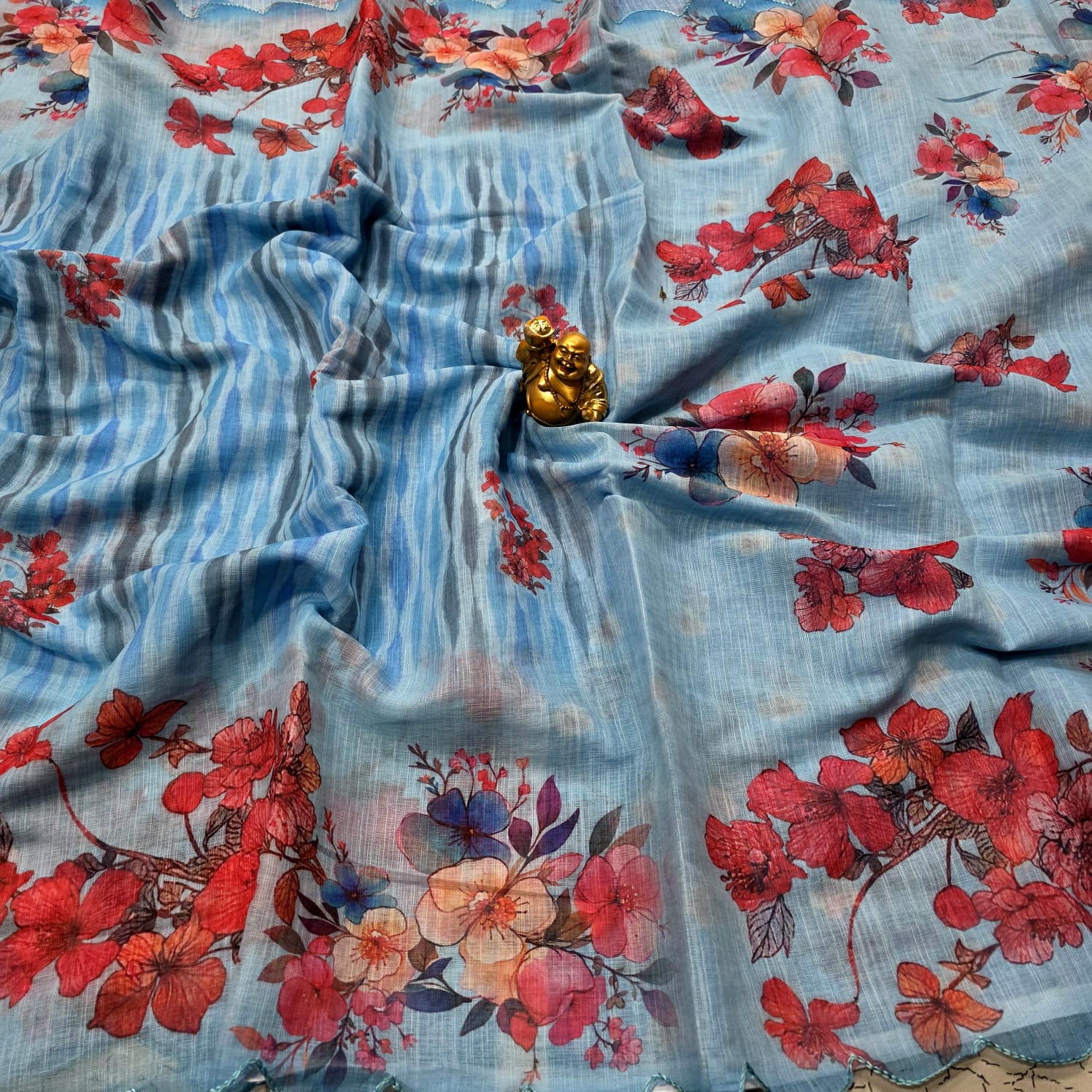 Linen Embroidery Printed Saree