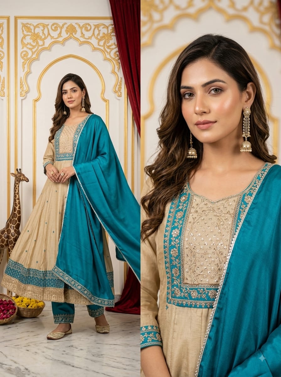 Embroidered Anarkali kurti Set
