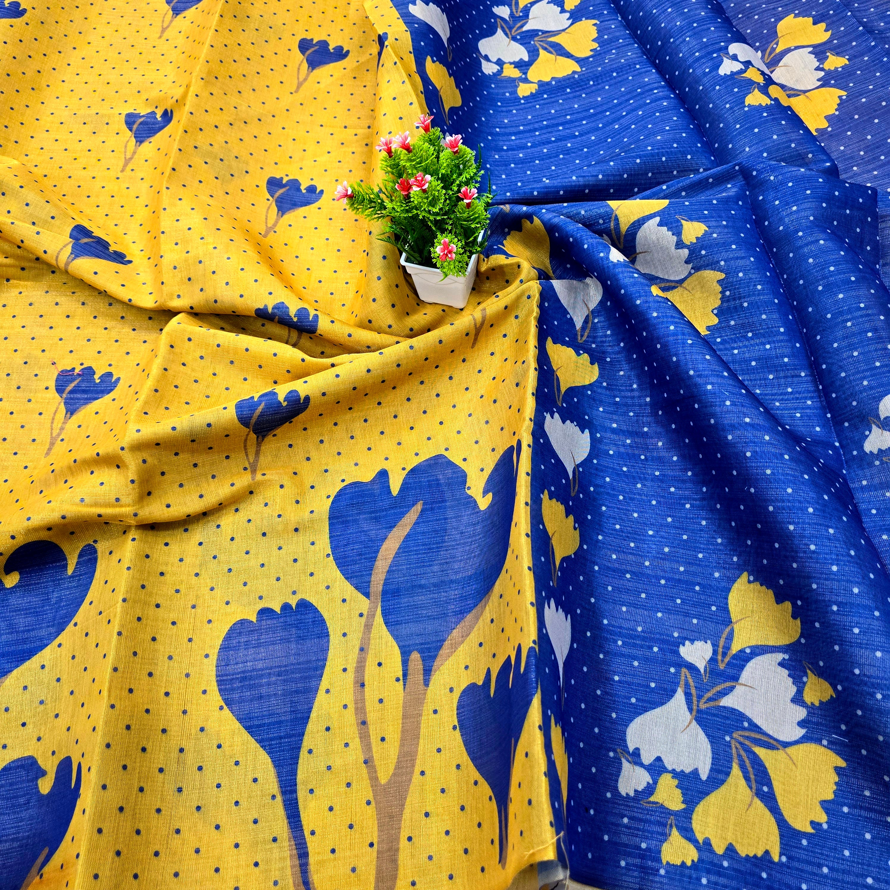 Floral Printed Linen Cotton Saree