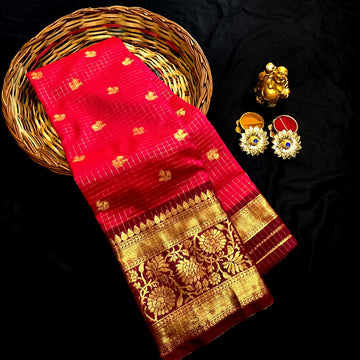 Traditional checked Zari Work Saree