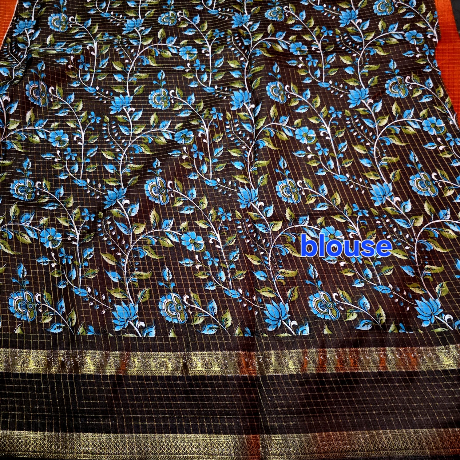 Rustic Orange Checked Silk saree