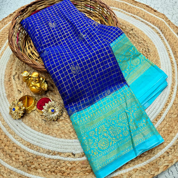 Premium Checked Zari Border Silk Saree