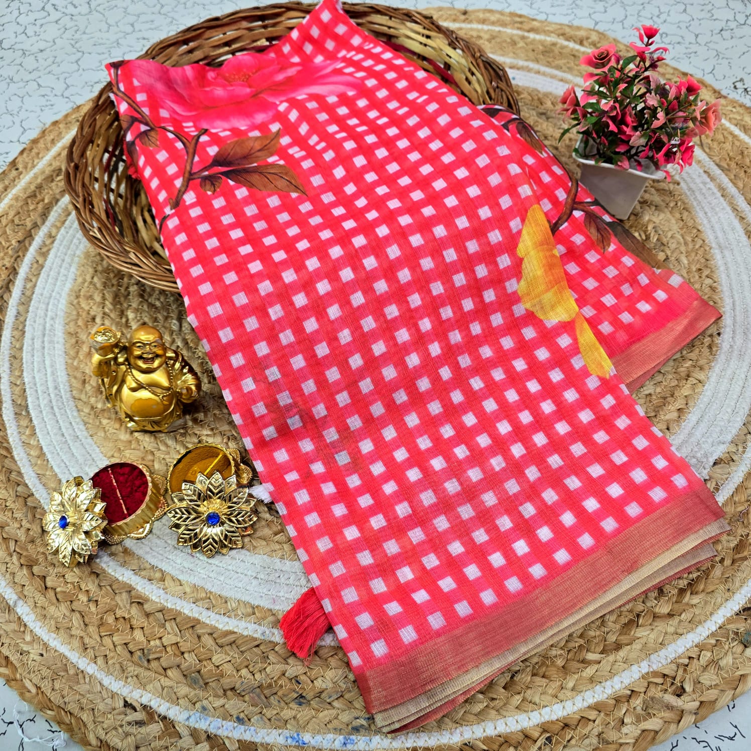 Fancy Linen Checked Saree