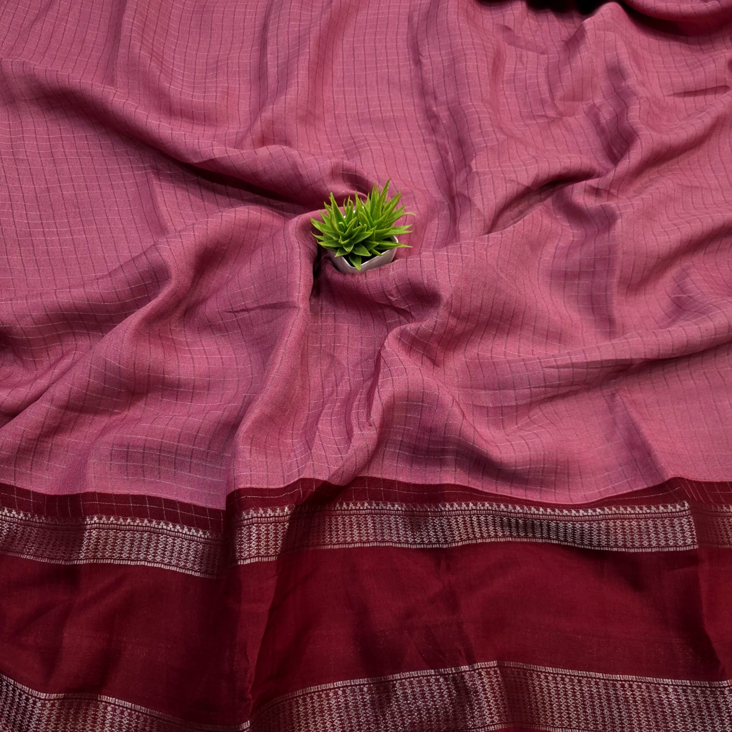 Orange Checked Dola Silk Saree