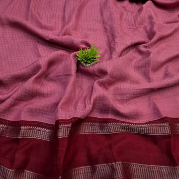 Orange Checked Dola Silk Saree
