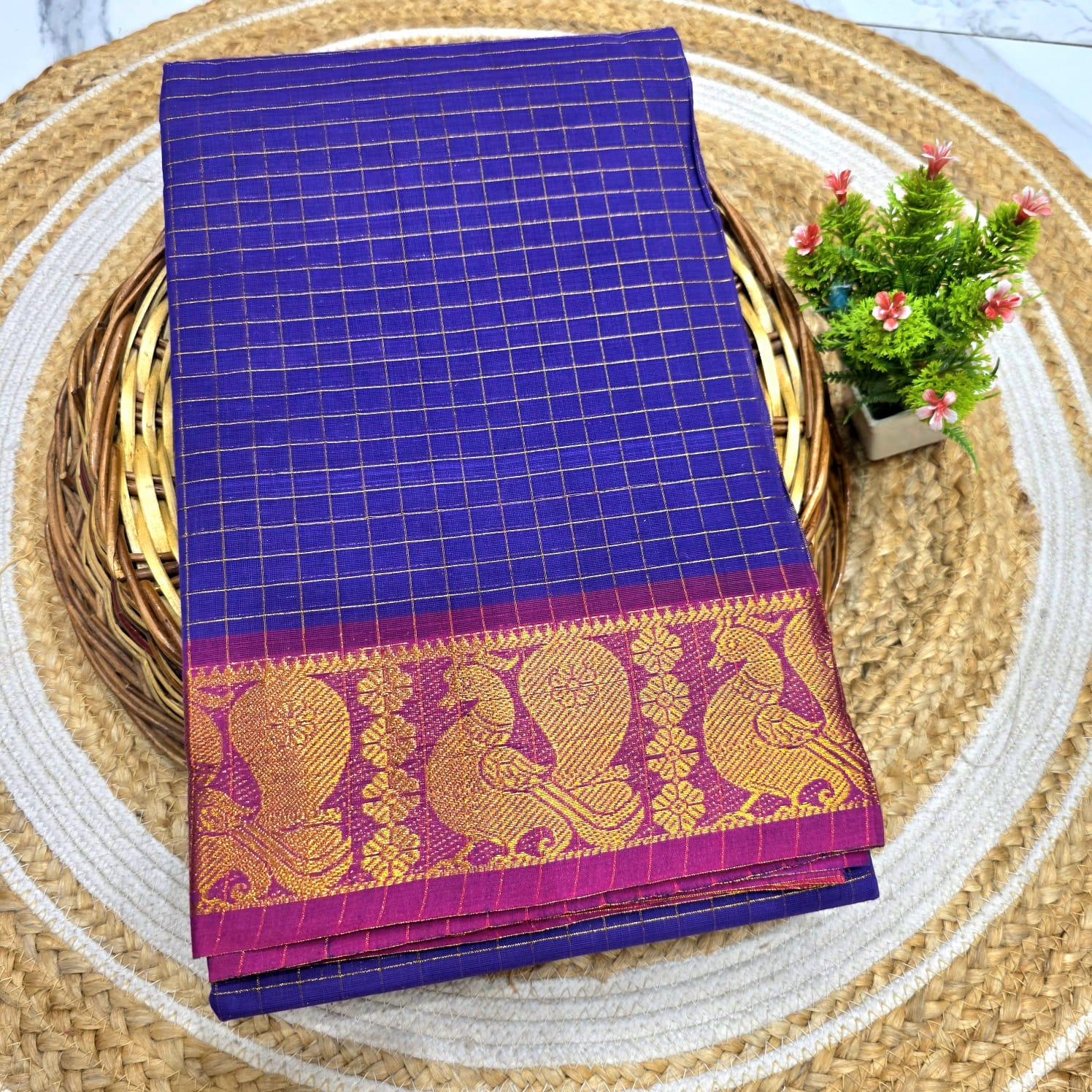 Pure Checked Cotton Saree