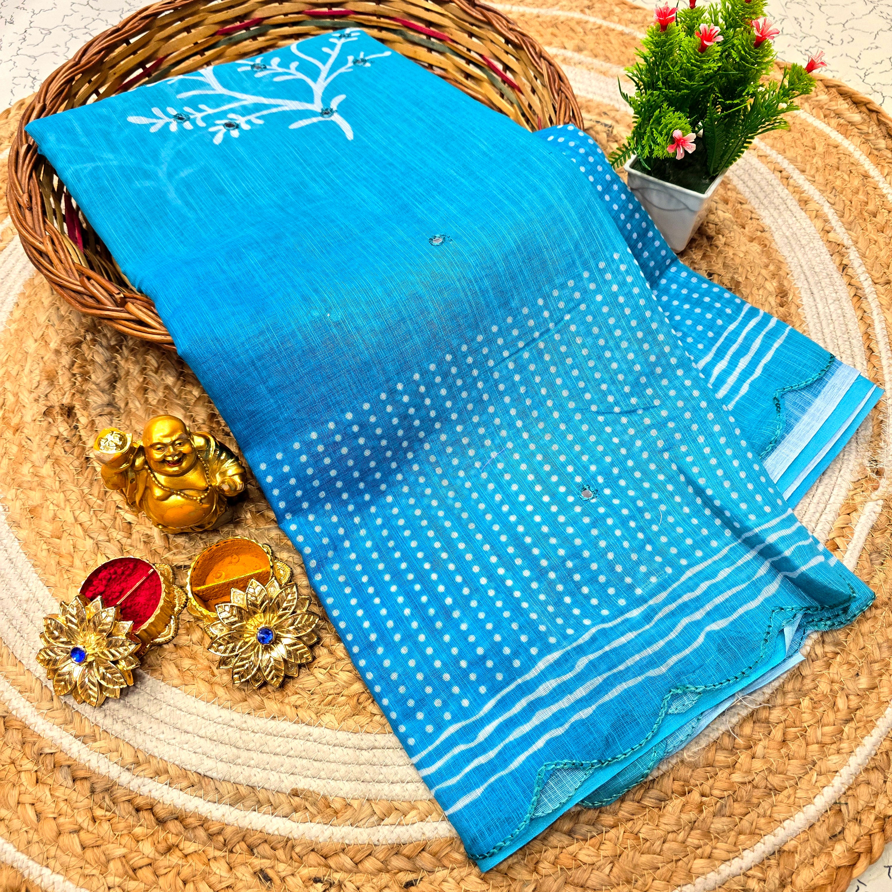 Soft Linen cotton Mirror work Saree