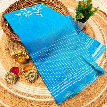 Soft Linen cotton Mirror work Saree