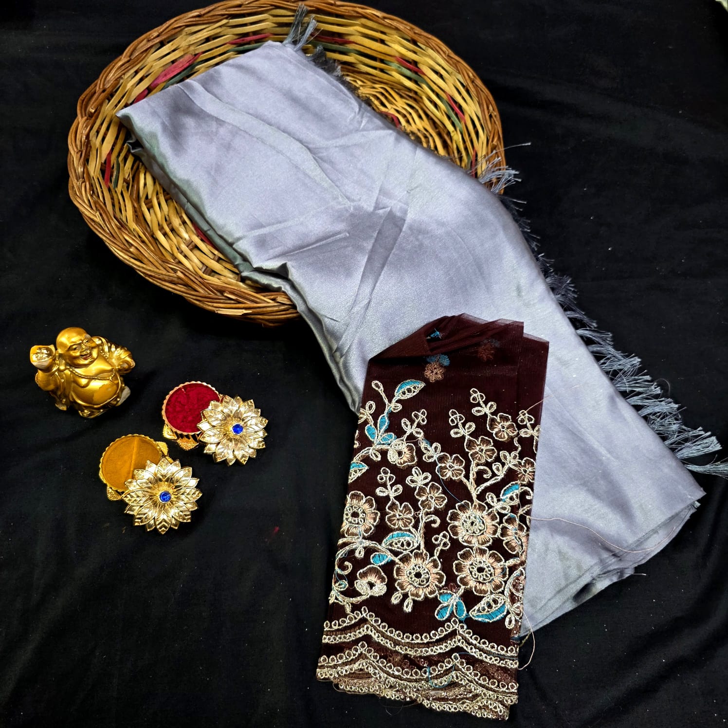 Satin Blouse work Saree