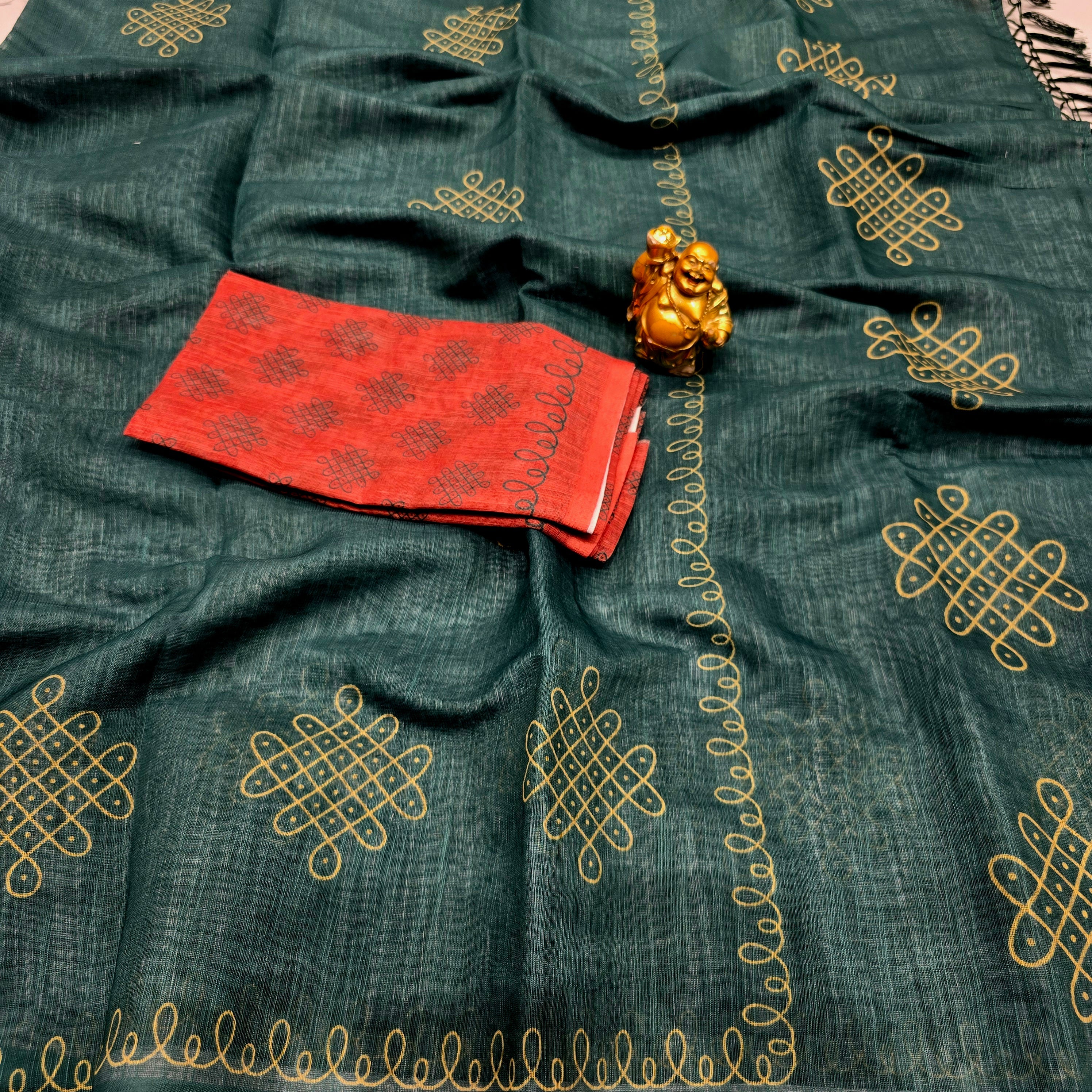 Linen Cotton kolam Design Saree