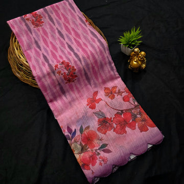 Linen Embroidery Printed Saree