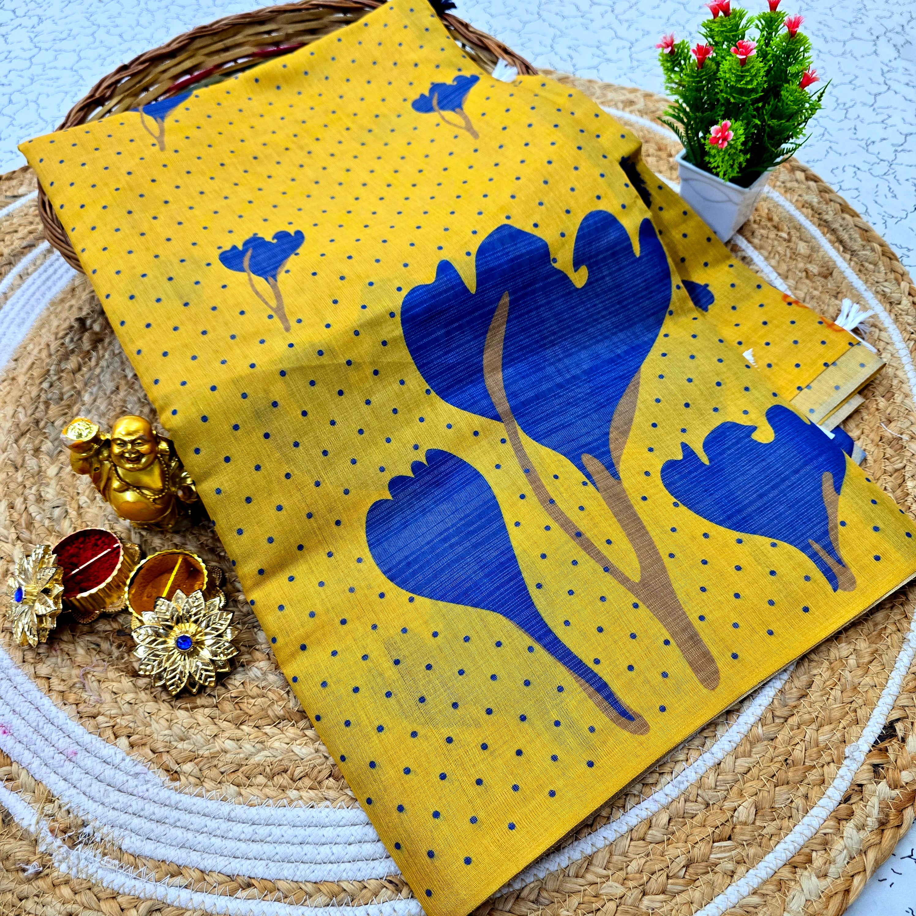 Floral Printed Linen Cotton Saree