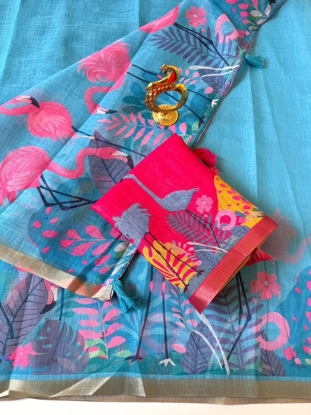 Linen Cotton with Duck Design Saree