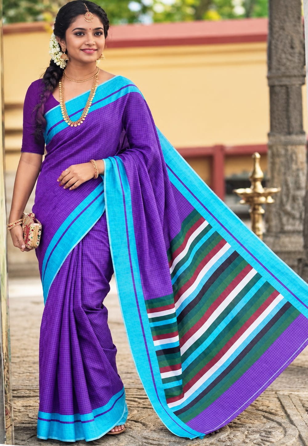 Linen Checked Cotton Saree