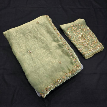 Diwali Special Party Wear Embroidered Organza Saree
