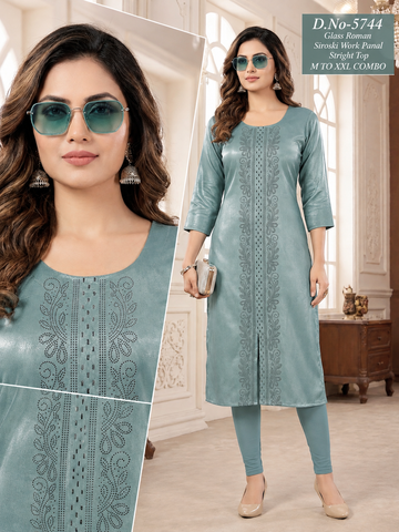 Roman Siroski Work Straight Kurti Set
