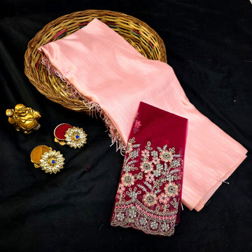 Satin Blouse work saree