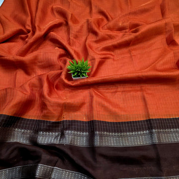 Orange Checked Dola Silk Saree