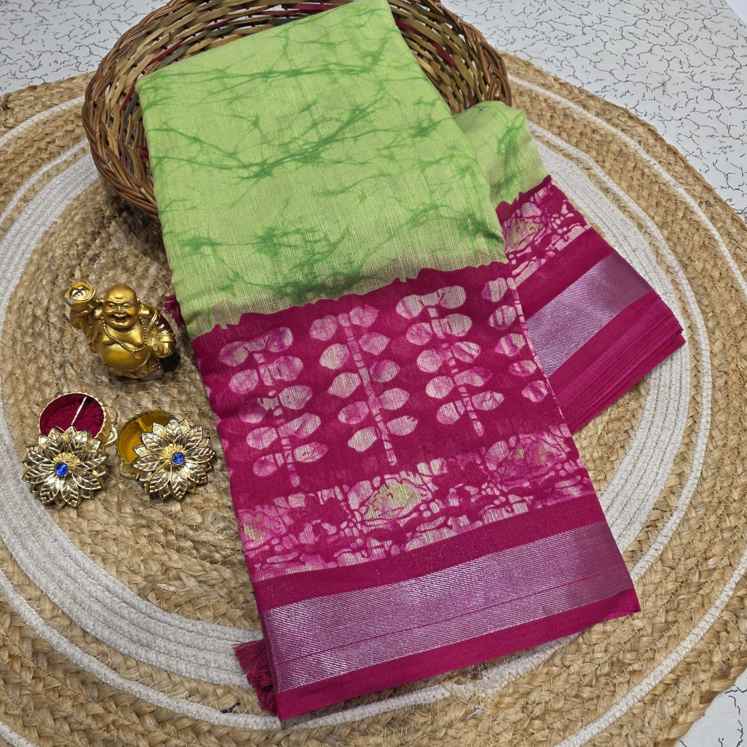 Elegant Batik Cotton Silk Saree