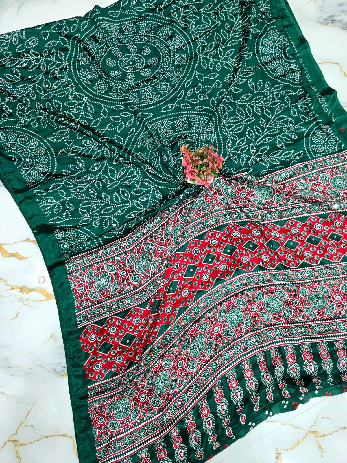 Kalamkari Printed Mirror work Saree